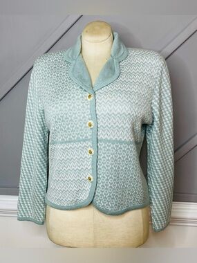 Vintage Ami Knits Sage Green Chevron Geometric Knit Blazer Cardigan Jacket M